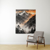 Mountain Sunset Tapestry | Golden Light Ink Art  Wandteppich (Beispiel)
