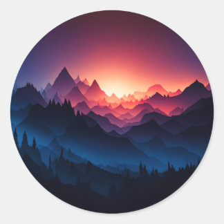 Mountain Sunset Vector Art Runder Aufkleber