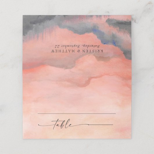 Mountain Sunset Wasserfarbe Rustikale Hochzeit Platzkarte (Außenseite Aufgefaltet)