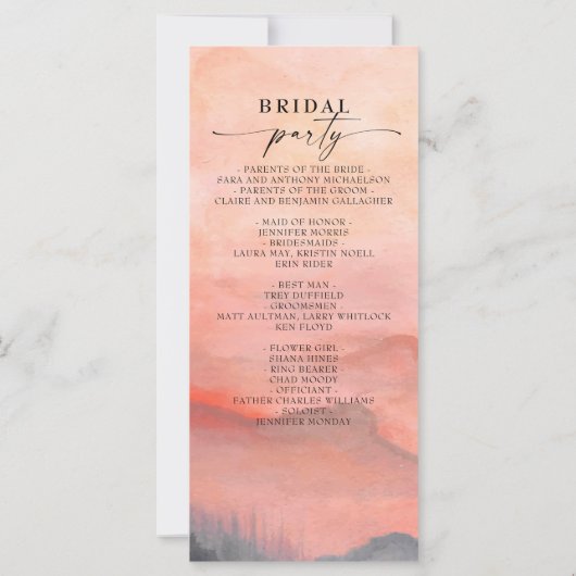 Mountain Sunset Watercolor Hochzeit rustikal (Rückseite)