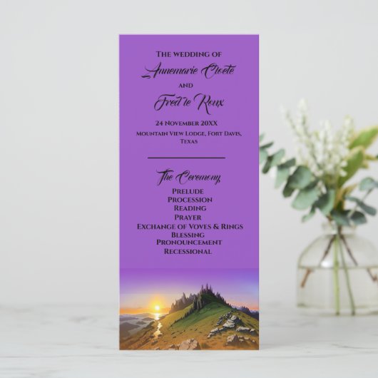 Mountain & Sunset Wedding Ceremony Program (Stehend Vorderseite)