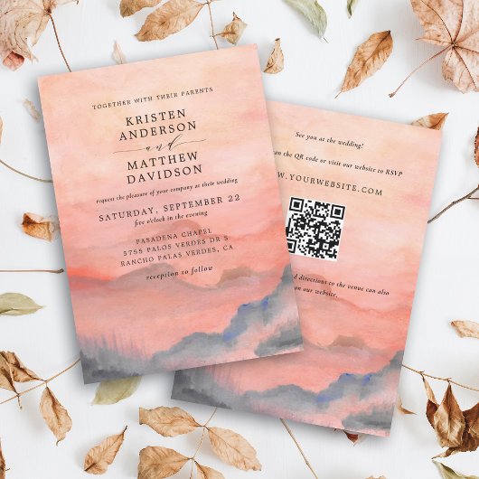 Mountain Sunset Wedding QR Code Einladung
