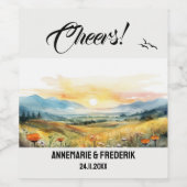 Mountain Sunset & Wildblume Weinetikett (Einzelnes Label)