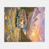 Mountain Sunset Wildflowers Retro Hippie Van Life Fleecedecke (Vorderseite (Horizontal))