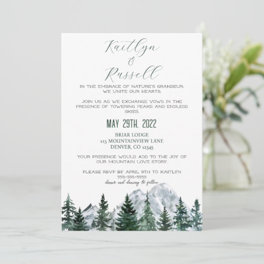 Mountain Theme Hochzeit Einladung (Stehend Vorderseite)