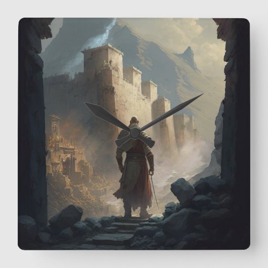 Mountain Town Siege Quadratische Wanduhr (Vorderseite)