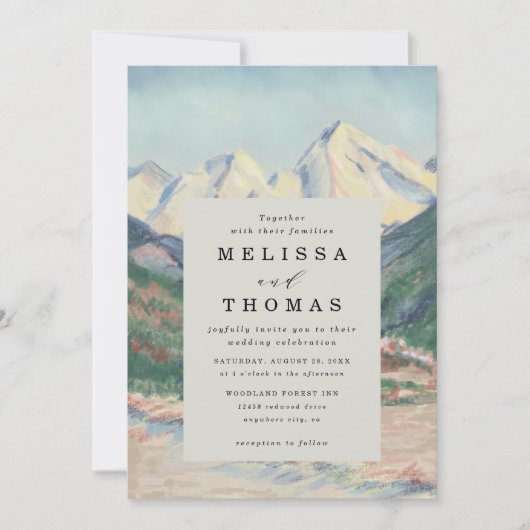 Mountain Tree Forest Rustic Budget QR Code Wedding Einladung (Vorderseite)