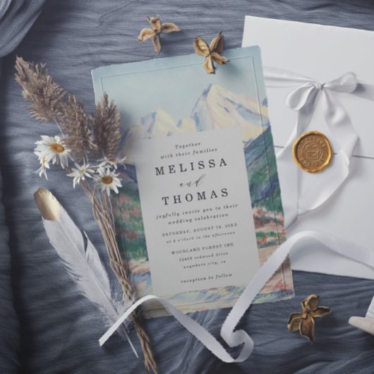 Mountain Tree Forest Rustic Budget QR Code Wedding Einladung