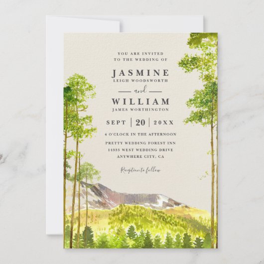 Mountain Trees Forest Rustic QR Code Wedding Einladung (Vorderseite)