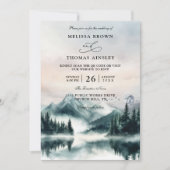 Mountain Trees Pine Rustic Budget QR Code Wedding Einladung (Vorderseite)