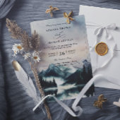 Mountain Trees Pine Rustic Budget QR Code Wedding Einladung