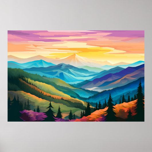 Mountain Valley Sunset Landschaft Natur Poster (Vorne)
