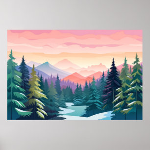 Mountain Valley Sunset Landschaft Natur Poster
