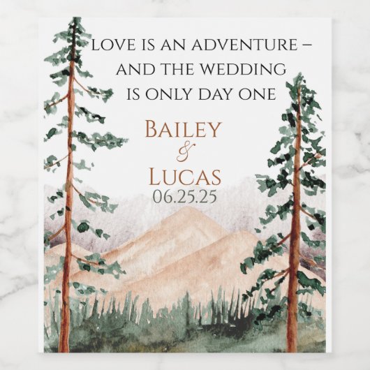 Mountain View Wedding Wine Labels Weinetikett (Einzelnes Label)