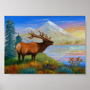 Mountain Wapiti Elk Art Forest Poster