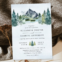 Mountain Watercolor Elegante Rustikale Hochzeit Einladung