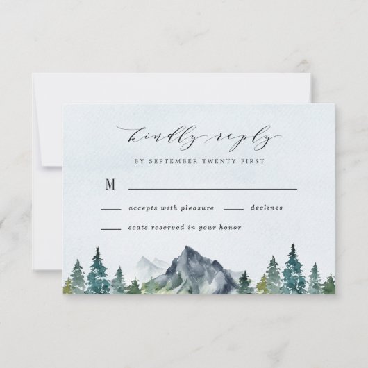 Mountain Watercolor Elegante Rustikale Hochzeit RSVP Karte (Vorderseite)