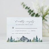 Mountain Watercolor Elegante Rustikale Hochzeit RSVP Karte (Stehend Vorderseite)