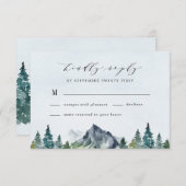 Mountain Watercolor Elegante Rustikale Hochzeit RSVP Karte (Vorne/Hinten)