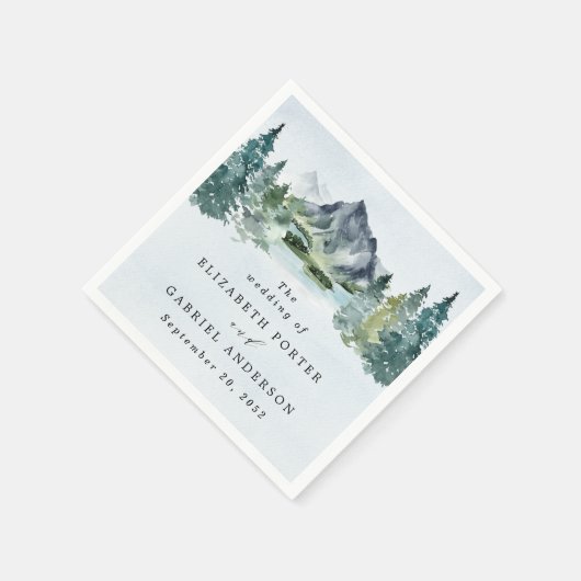 Mountain Watercolor Elegante Rustikale Hochzeit Serviette (Ecke)