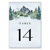 Mountain Watercolor Evergreen Rustic Tree Wedding Tischnummer (Vorderseite)