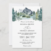 Mountain Watercolor Rustic Budget QR Code Wedding Einladung (Vorderseite)