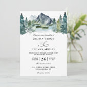 Mountain Watercolor Rustic Budget QR Code Wedding Einladung (Stehend Vorderseite)