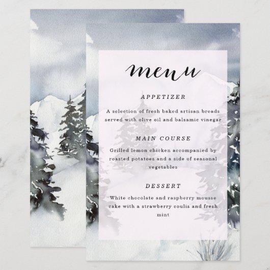 Mountain Watercolor Rustic Wedding Menu (Vorne/Hinten)