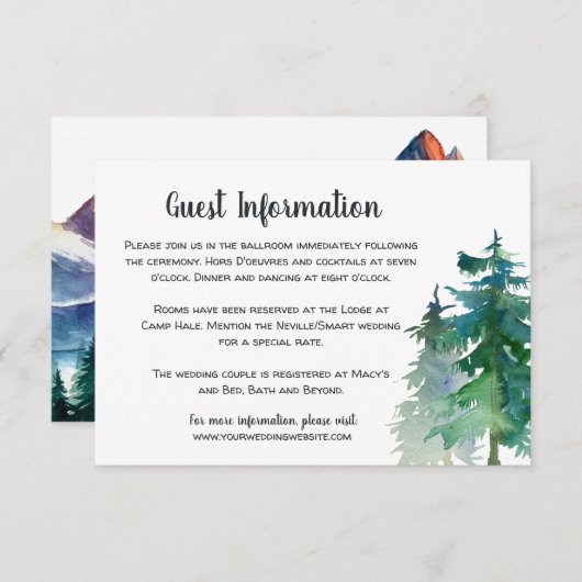 Mountain Wedding Guest Information Card Begleitkarte (Vorne/Hinten)