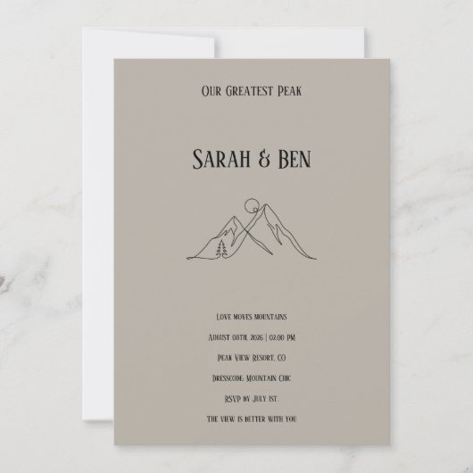 Mountain Wedding Invitation Line Art Adventure Einladung (Vorderseite)