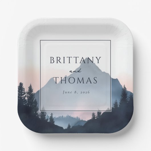 Mountain Wedding Invitation Pappteller (Vorderseite)
