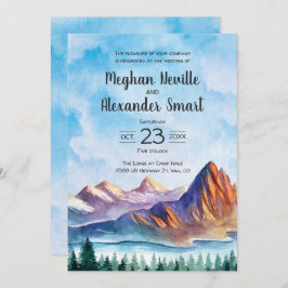 Mountain Wedding Invite with water, pines, big sky Einladung