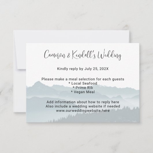 Mountain Wedding Menu Online Reply Cards Einladung (Vorderseite)