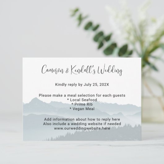 Mountain Wedding Menu Online Reply Cards Einladung (Stehend Vorderseite)
