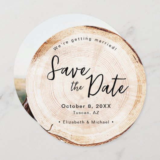 Mountain Wedding Nature Themed Woodcut Foto Einladung (Vorne/Hinten)