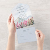 Mountain Wedding Pink Wildblume Meadow Wasserfarbe All In One Einladung (Abreißen)