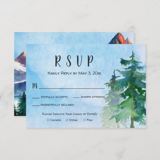 Mountain Wedding RSVP Card mit Abendessen (Vorne/Hinten)