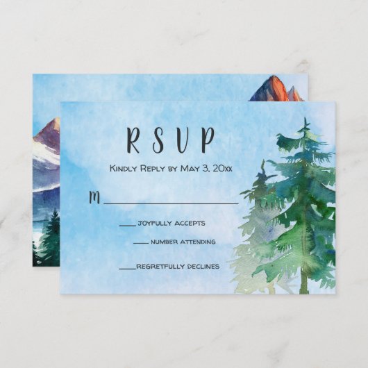 Mountain Wedding RSVP Card mit Anzahl Teilnehmer (Vorne/Hinten)