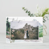 Mountain Wildblume Boho | Hochzeitsszenario Foto V Dankeskarte (Stehend Vorderseite)