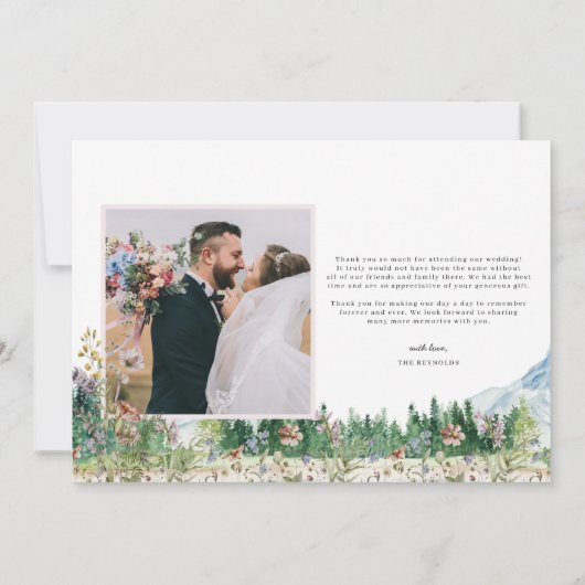Mountain Wildblume Boho | Hochzeitsszenario Foto V Dankeskarte (Rückseite)