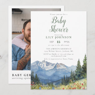 Mountain Wildflower Baby Shower Foto QR Code Einladung