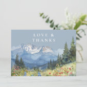 Mountain Wildflower Dusty Blue Wedding Photo Dankeskarte (Stehend Vorderseite)