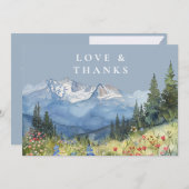 Mountain Wildflower Dusty Blue Wedding Photo Dankeskarte (Vorne/Hinten)