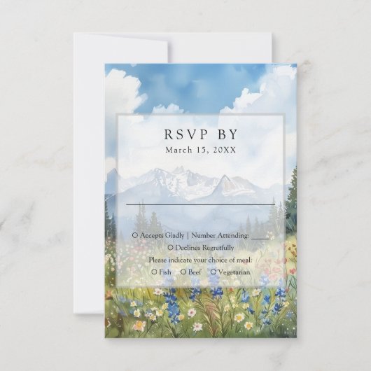 Mountain Wildflower Floral Meadow Wedding RSVP Karte (Vorderseite)