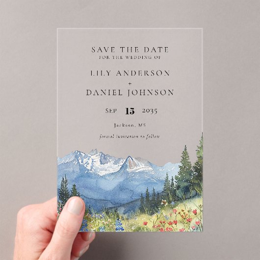 Mountain Wildflower Wedding Save The Date Acryleinladungen (Insitu (Handheld))