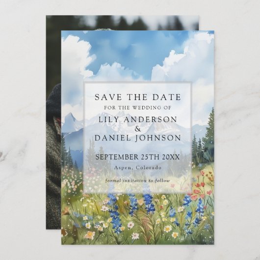 Mountain Wildflowers Floral Meadow Photo Wedding Save The Date (Vorne/Hinten)