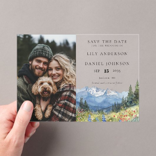 Mountain Wildflowers Photo Wedding Save The Date Acryleinladungen (Insitu (Handheld))