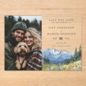 Mountain Wildflowers Photo Wedding Save The Date Acryleinladungen (Vorderseite)