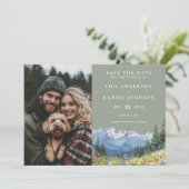 Mountain Wildflowers Sage Green Photo Wedding Save The Date (Stehend Vorderseite)
