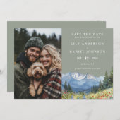 Mountain Wildflowers Sage Green Photo Wedding Save The Date (Vorne/Hinten)
